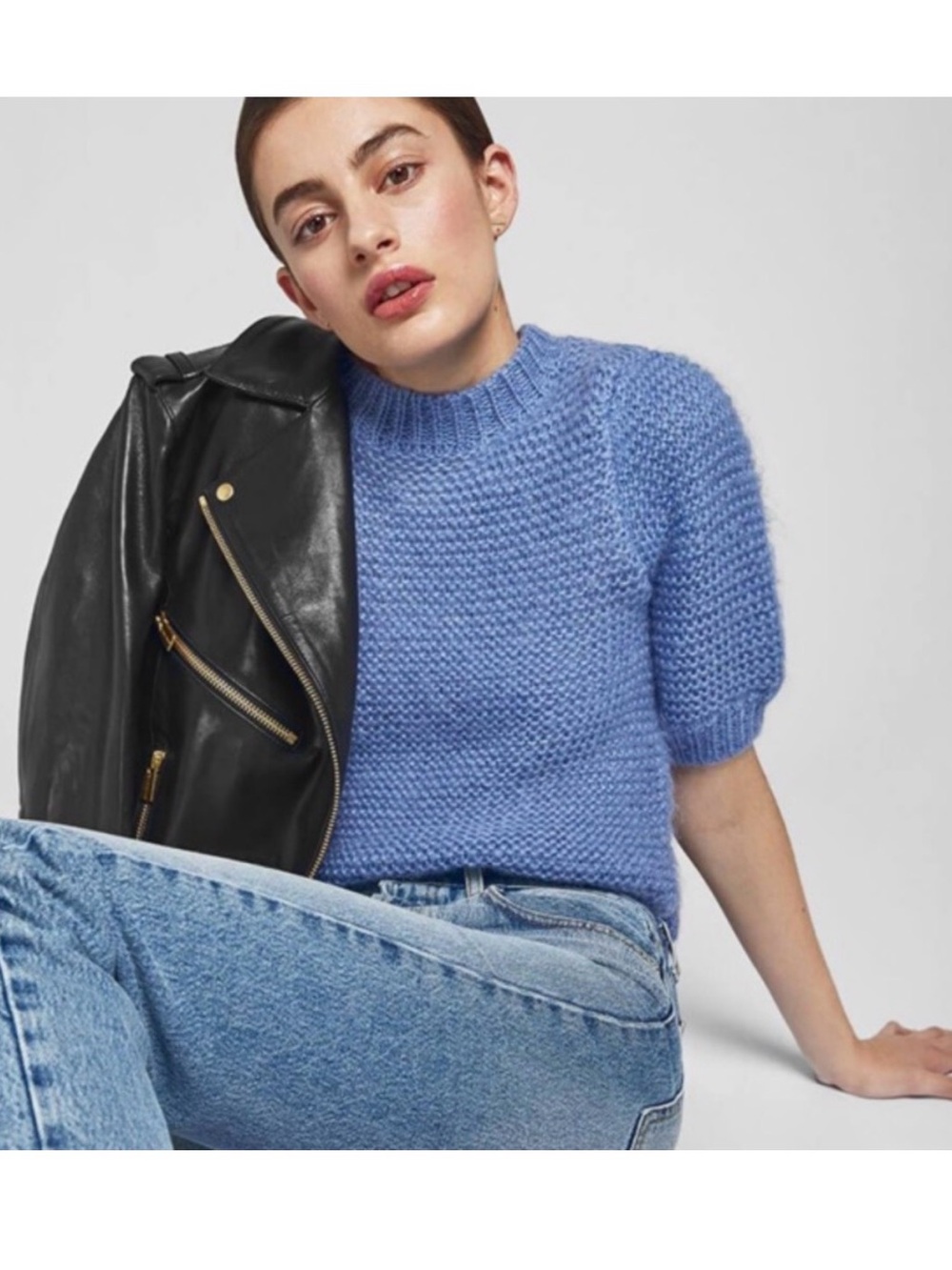 Anine Bing Short-Sleeve Chunky Knit Sweater - Periwinkle